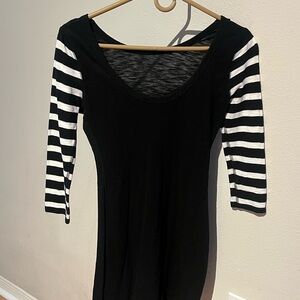 Black Dress with Striped Sleeves